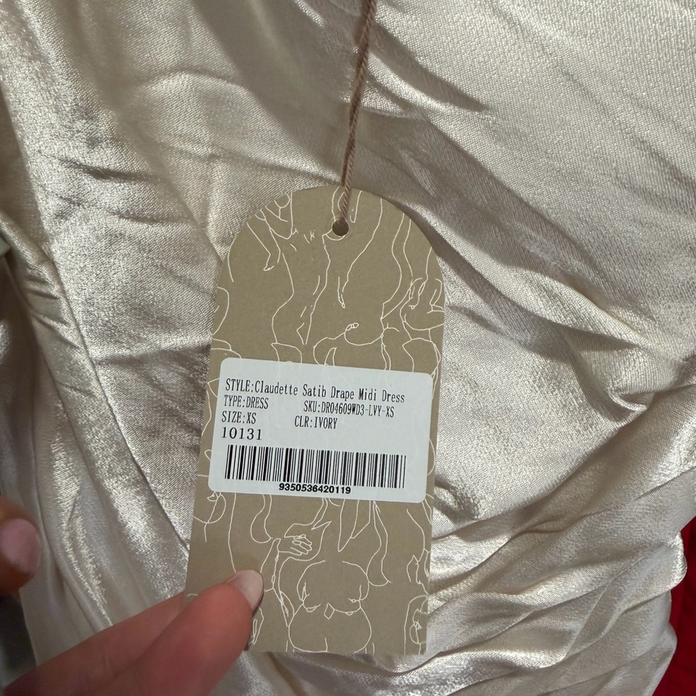 Meshki NWT ivory satin ruched cocktail dress midi maxi gown with slit XS - Picture 2 of 3
